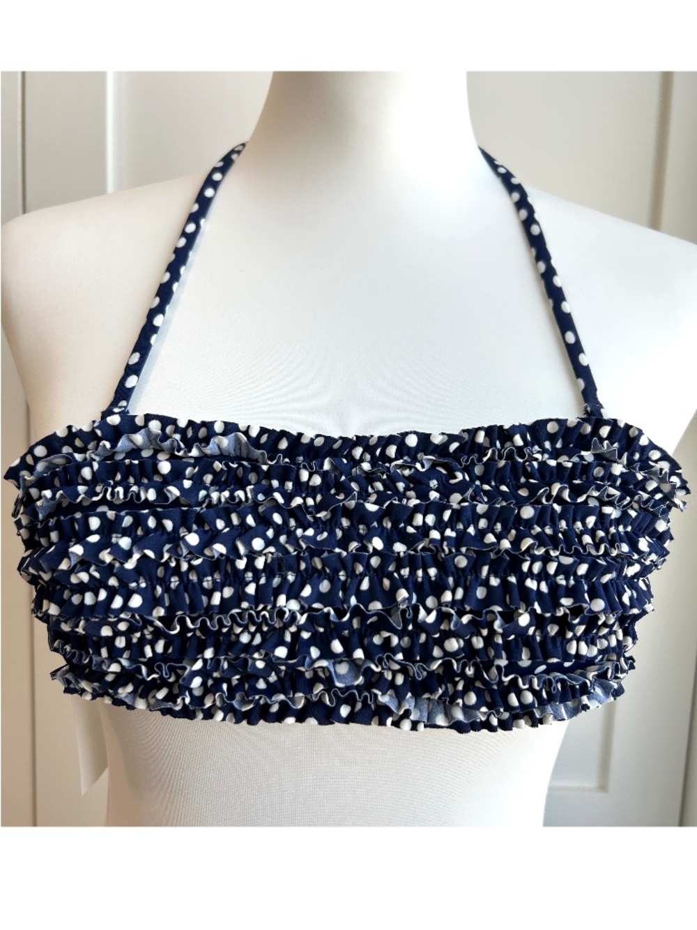 J. Crew NTW Swimsuits Confetti-Dot Ruffle Bandeau Top Size XS Brilliant Navy
